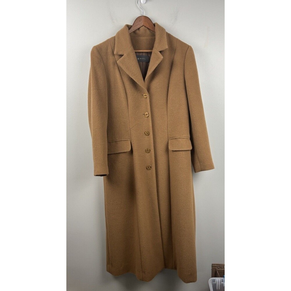 Vintage Sol Women’s Peruvian Baby Alpaca-Wool Medium Overcoat Tan W/ Garment Bag